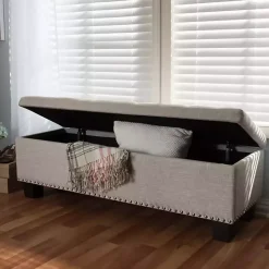 Online Kirklands Home Beige Button-Tufted Upholstered Storage Bench Tan