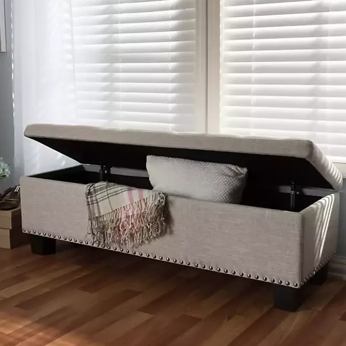 Online Kirklands Home Beige Button-Tufted Upholstered Storage Bench Tan