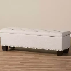 Online Kirklands Home Beige Button-Tufted Upholstered Storage Bench Tan