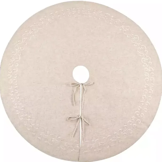 Best Kirklands Home Beige Embroidered Tree Skirt Tan