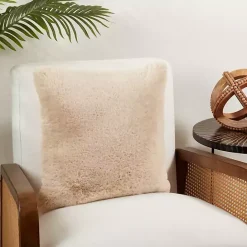 Outlet Kirklands Home Beige Faux Rabbit Fur Pillow Tan