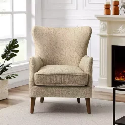 Discount Kirklands Home Beige Floral Damask Wingback Accent Chair Tan