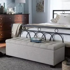 Sale Kirklands Home Beige Grid-Tufted Contemporary Storage Bench Tan