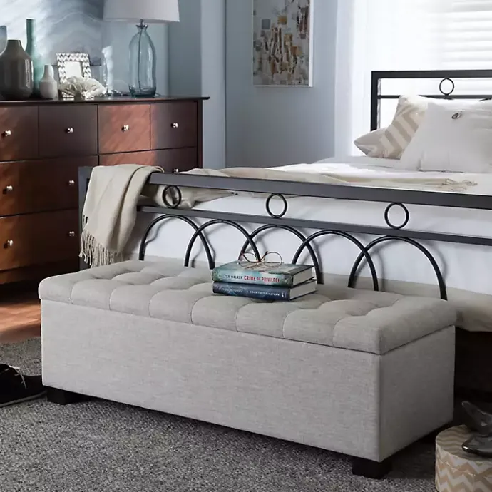 Sale Kirklands Home Beige Grid-Tufted Contemporary Storage Bench Tan