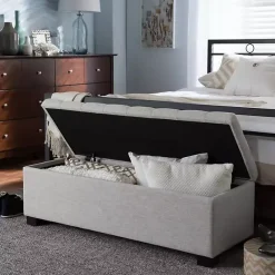 Sale Kirklands Home Beige Grid-Tufted Contemporary Storage Bench Tan