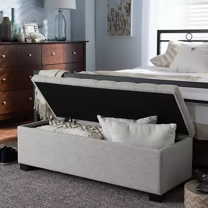 Sale Kirklands Home Beige Grid-Tufted Contemporary Storage Bench Tan