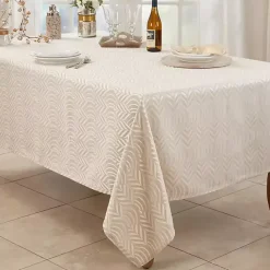 Sale Kirklands Home Beige Jacquard Leaf Tablecloth, 104 in. Brown