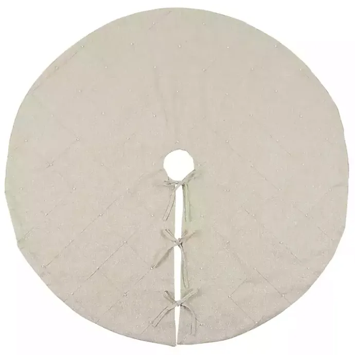 New Kirklands Home Beige Linen Diamond Stitched Tree Skirt Tan