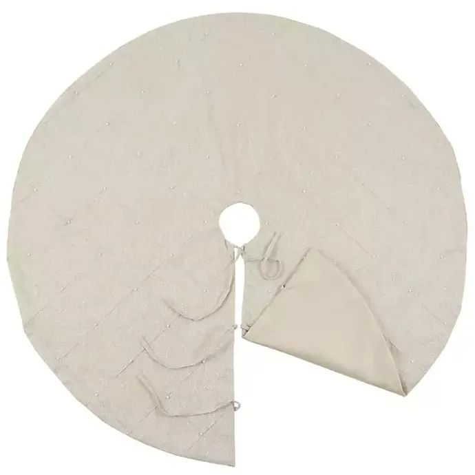 New Kirklands Home Beige Linen Diamond Stitched Tree Skirt Tan