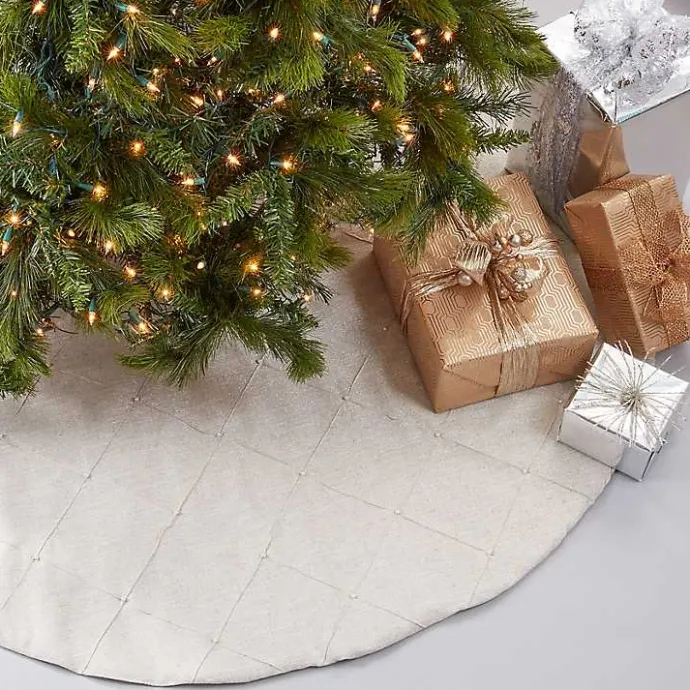 New Kirklands Home Beige Linen Diamond Stitched Tree Skirt Tan