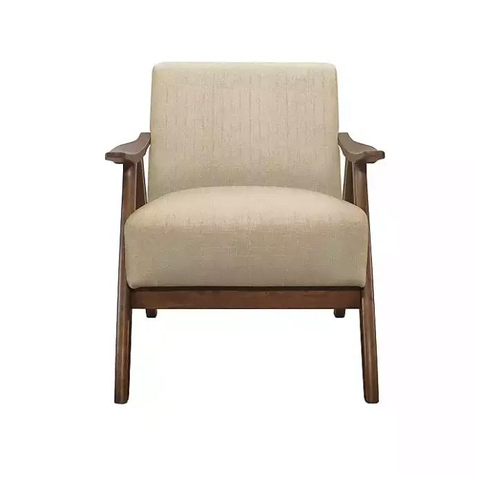 Online Kirklands Home Beige Mid-Century Hazel Wood Frame Accent Chair Tan