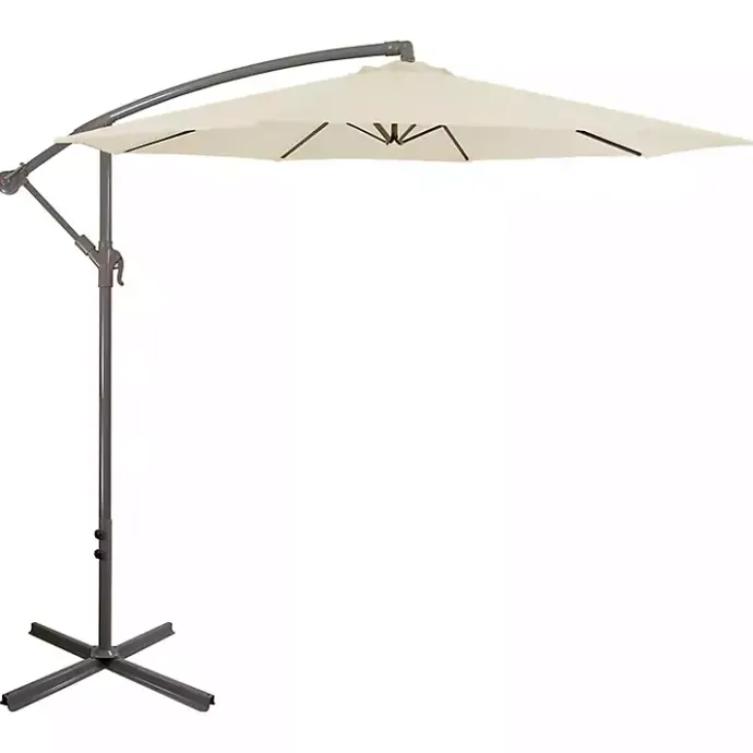 Kirklands Home Beige Offset Hand Crank Outdoor Umbrella