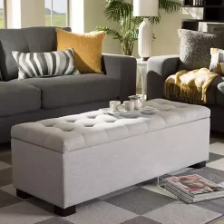 Sale Kirklands Home Beige Tufted Contemporary Storage Bench