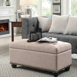 Best Kirklands Home Beige Tufted Jess Storage Ottoman Bench Tan