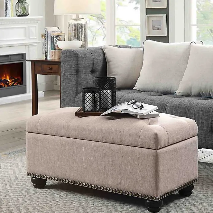 Best Kirklands Home Beige Tufted Jess Storage Ottoman Bench Tan