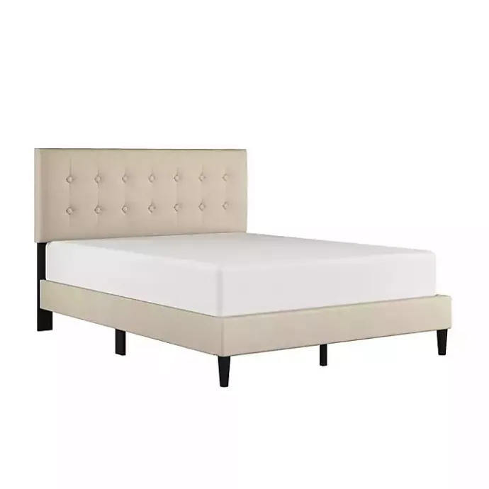 Online Kirklands Home Beige Tufted Low Profile Platform Queen Bed Tan