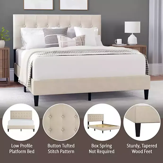 Online Kirklands Home Beige Tufted Low Profile Platform Queen Bed Tan