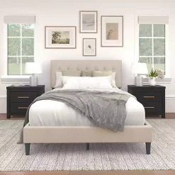 Online Kirklands Home Beige Tufted Low Profile Platform Queen Bed Tan