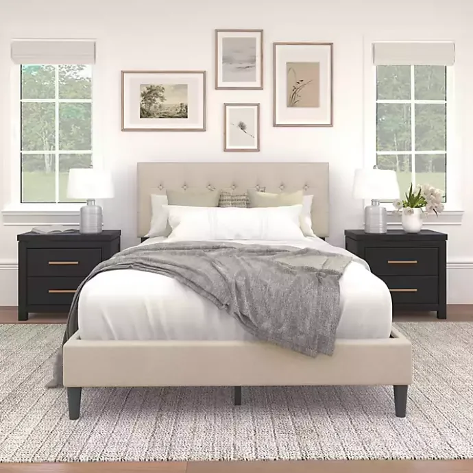 Online Kirklands Home Beige Tufted Low Profile Platform Queen Bed Tan