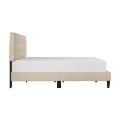Online Kirklands Home Beige Tufted Low Profile Platform Queen Bed Tan