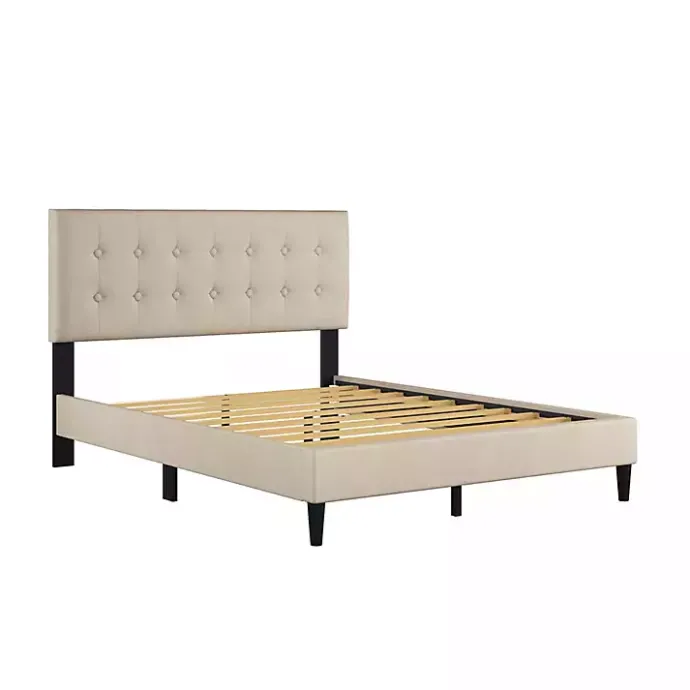 Online Kirklands Home Beige Tufted Low Profile Platform Queen Bed Tan