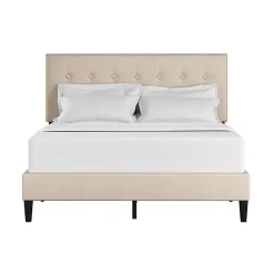 Online Kirklands Home Beige Tufted Low Profile Platform Queen Bed Tan