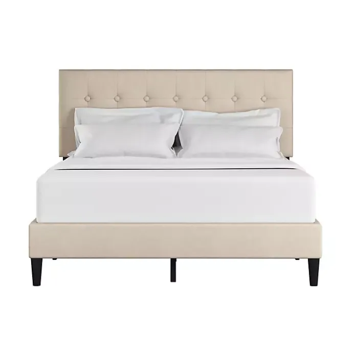 Online Kirklands Home Beige Tufted Low Profile Platform Queen Bed Tan