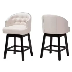 Clearance Kirklands Home Beige Tufted Seat Swivel Counter Stools, Set of 2 Tan