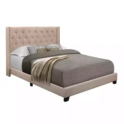 Hot Kirklands Home Beige Upholstered Button Tufted Wing Queen Bed Tan