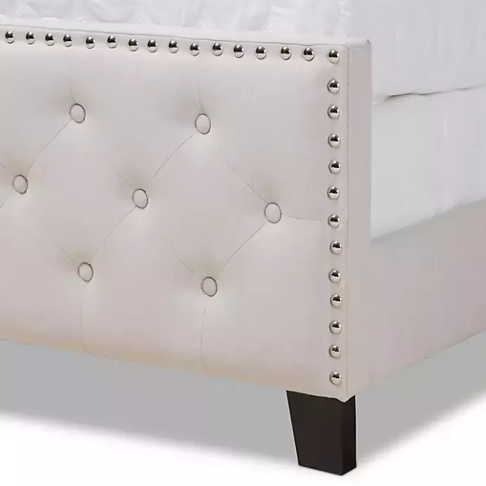 Sale Kirklands Home Beige Upholstered Button Tufted King Panel Bed Ivory