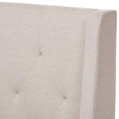 Discount Kirklands Home Beige Upholstered Wingback Queen Platform Bed Ivory