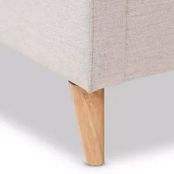 Discount Kirklands Home Beige Upholstered Wingback Queen Platform Bed Ivory