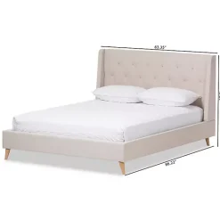 Discount Kirklands Home Beige Upholstered Wingback Queen Platform Bed Ivory