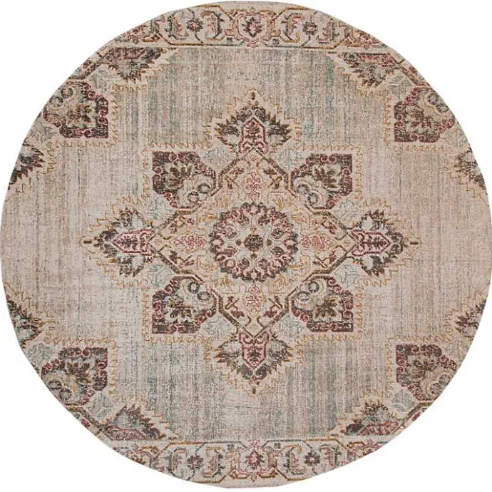 Best Kirklands Home Beige Vintage Medallion Round Area Rug, 6 ft. Brown