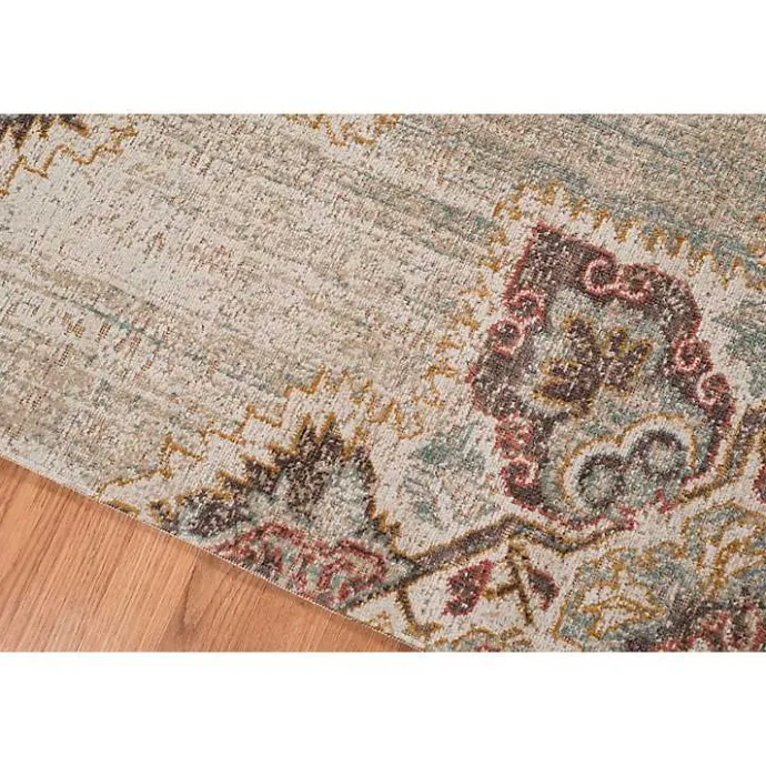 Best Kirklands Home Beige Vintage Medallion Round Area Rug, 6 ft. Brown