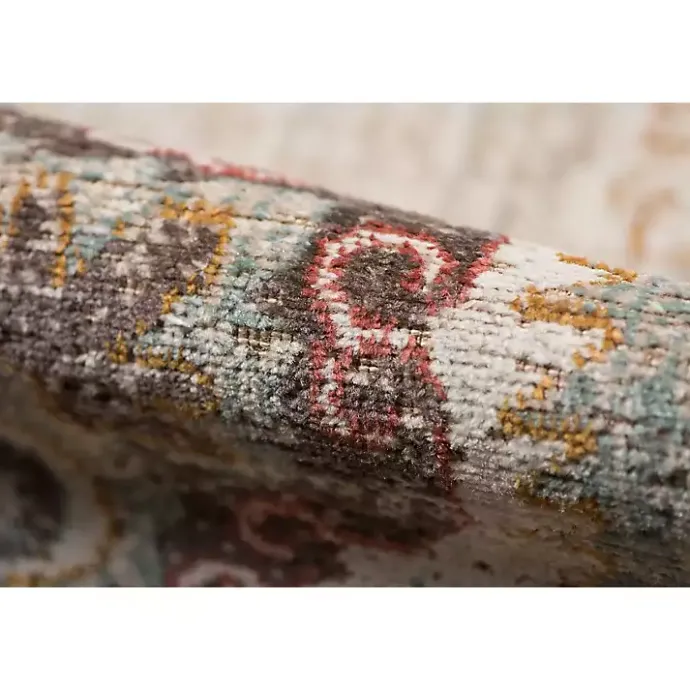 Best Kirklands Home Beige Vintage Medallion Round Area Rug, 6 ft. Brown