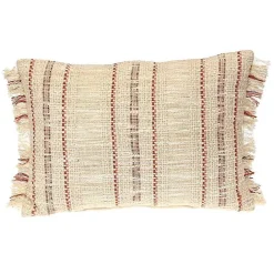 Clearance Kirklands Home Beige Woven Red Stripes Lumbar Pillow Tan