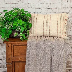 Clearance Kirklands Home Beige Woven Red Stripes Lumbar Pillow Tan