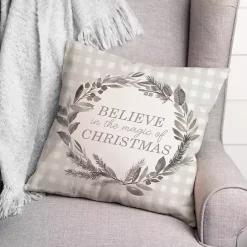 Outlet Kirklands Home Believe in the Magic of Christmas Plaid Pillow Ivory