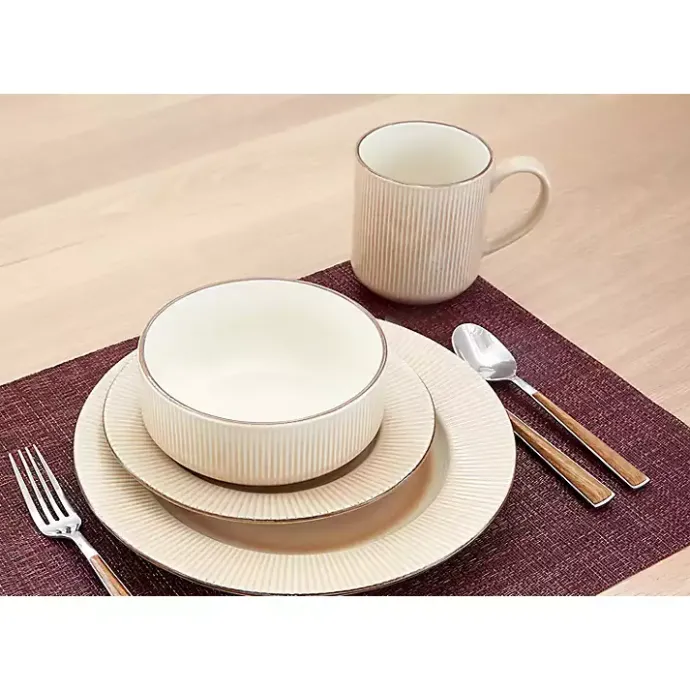 Clearance Kirklands Home Betsy Cream Ribbed 16-pc. Dinnerware Set Tan