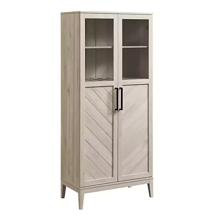 Clearance Kirklands Home Birch Chevron Wooden Storage Cabinet Tan