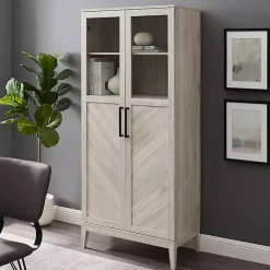 Clearance Kirklands Home Birch Chevron Wooden Storage Cabinet Tan