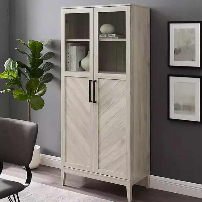 Clearance Kirklands Home Birch Chevron Wooden Storage Cabinet Tan