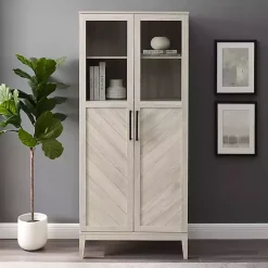 Clearance Kirklands Home Birch Chevron Wooden Storage Cabinet Tan