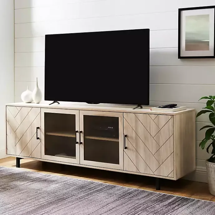 Discount Kirklands Home Birch Wood Herringbone 4-Door TV Sd Tan