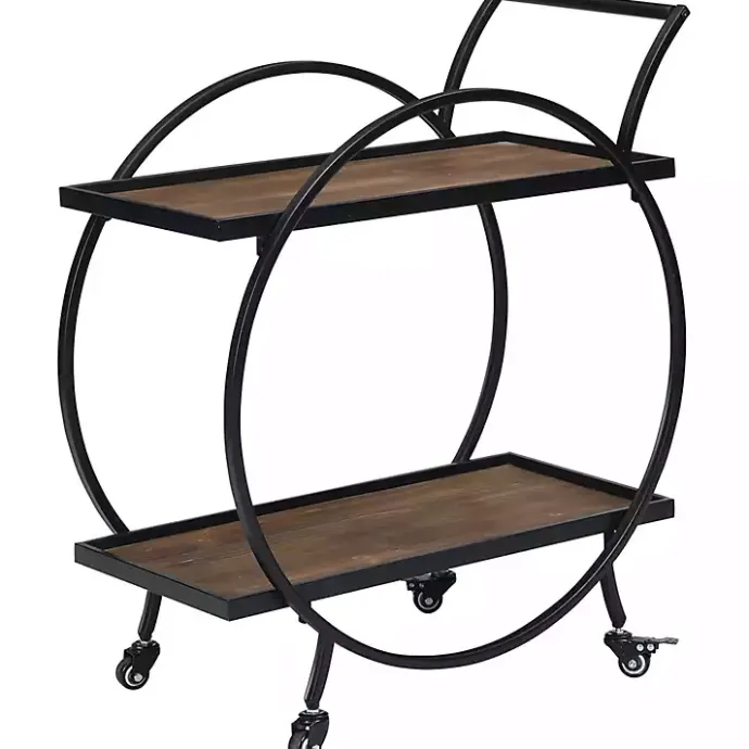 Clearance Kirklands Home & Brown Wood 2-Tier Odessa Bar Cart Black