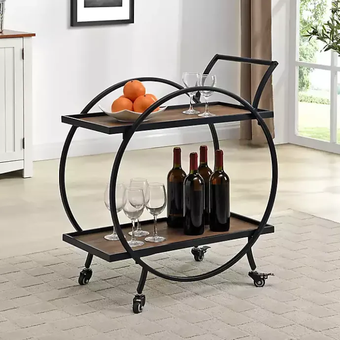 Clearance Kirklands Home & Brown Wood 2-Tier Odessa Bar Cart Black