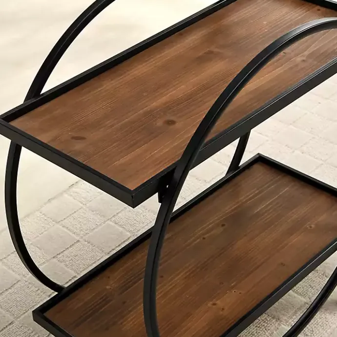 Clearance Kirklands Home & Brown Wood 2-Tier Odessa Bar Cart Black