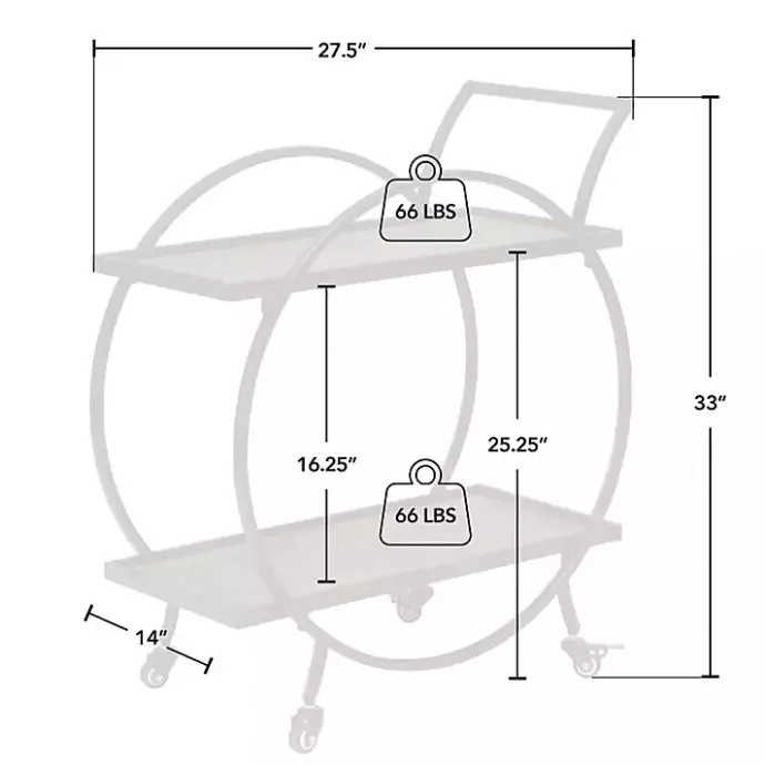 Clearance Kirklands Home & Brown Wood 2-Tier Odessa Bar Cart Black