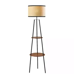 Outlet Kirklands Home & Walnut Shelves Savannah Floor Lamp Black